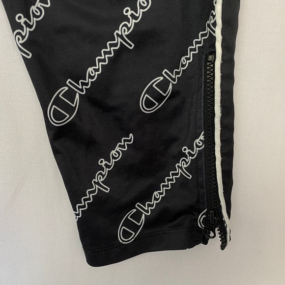 Champion Womens Track Pants Allover Logo Print Size Large Black Pockets Jogger - Picture 7 of 14